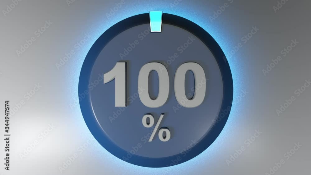 Poster a blue circle sign with the write 100% and a rotating cursor - 3d rendering video clip