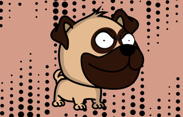 kawaii pug dog cartoon big head expression background