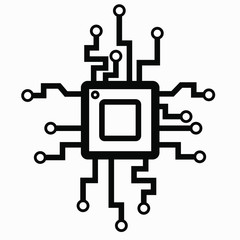 Icon processor, CNC, chip, decoder, CPU. Memory board. Video card Vector icon.