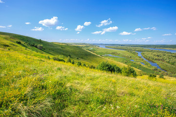 beautiful view of the Vyatka river valley from the high bank