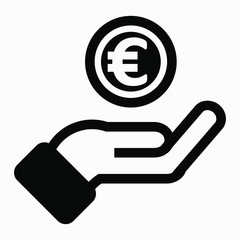 Icon hand with euro. Illustration of making profit and income.