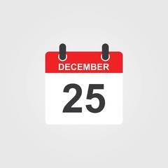 25 december- calendar icon, isolated on white background, Vector illustration.