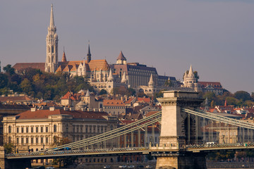 Naklejka na ściany i meble Szechenyi Chain Bridge and Buda Castle in Budapest, Hungary