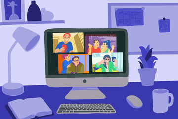 Chatting with friends or family online. Virtual party, meet up, video conference.