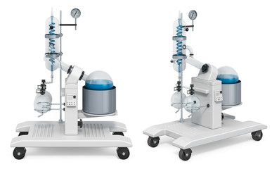 Rotary Evaporator, front and side view. 3D rendering