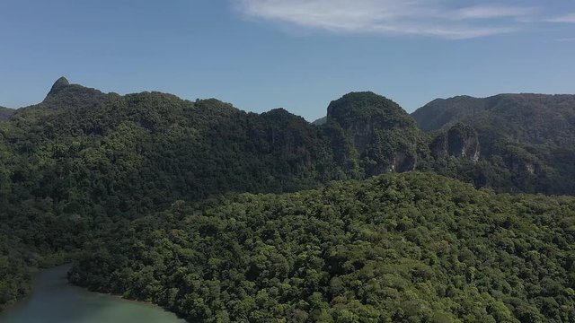 
Langkawi Malaysia beautiful flight on a drone. Sea, mountains, jungle, trees, lakes, many small islands, lake, drone video.