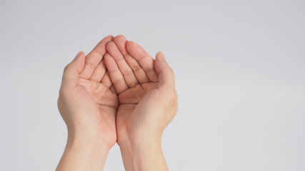 Empty two hands on white background.
