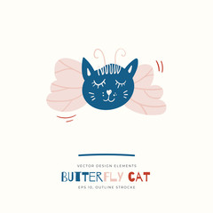 Cat isolated on background. Cartoon animal character. Vector illustration for poster design, kids print, greeting card, social media post. For apparel, cards, textile.