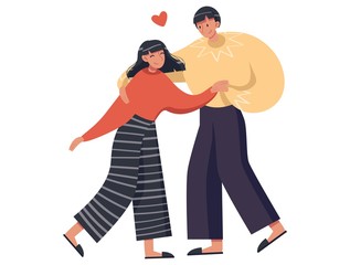 Loving couple vector stock illustration. The guy hugs his girlfriend. The concept of romantic relationships, love, marriage, tenderness, care, family relationships. Cozy nice atmosphere at home.