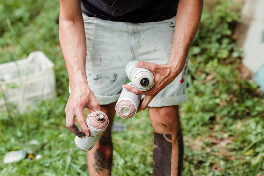 Graffiti artist painting