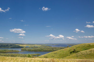 Naklejka premium beautiful view of the hills in the Vyatka river valley on a sunny day
