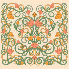 Floral wallpaper in art nouveau style, vector illustration
