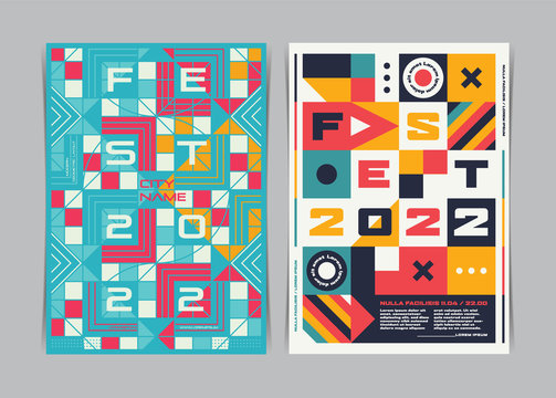 Two Colorful Geometric Event Flyers template. Vector illustration.