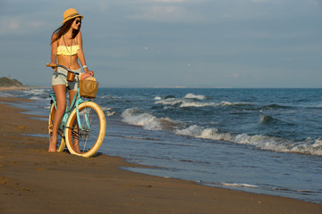 girl, bike and sea