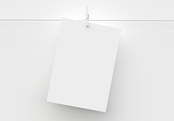 A4 Paper Sheet Mockup Hanging on Rope. 3d Render