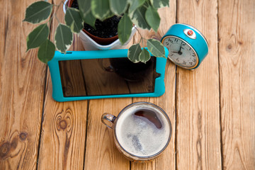 Work in the morning with a cup of coffee