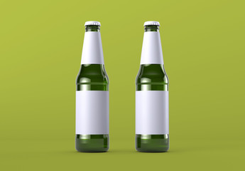 Realistic Label Mockup of Two Beer Bottles. 3d Render