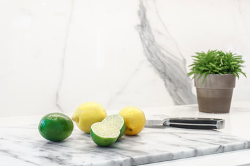Citruses on a kitchen counter