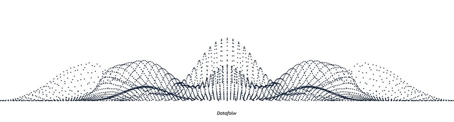 Vector abstract composition made of particles and wireframe. Concept design of digital landscape, data array, signal