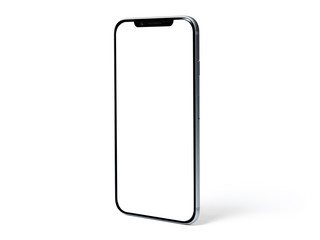 Smartphone mockup, phone with blank screen and shadow isolated on white background. Symbol of lightness freshness airiness. Modern technologies social networks and applications. Copy space