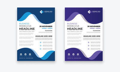 Template vector design for Brochure, Annual Report, Magazine, Poster, Corporate Presentation, Portfolio, Flyer, infographic, layout modern with blue color size A4, Front and back, Easy to use.