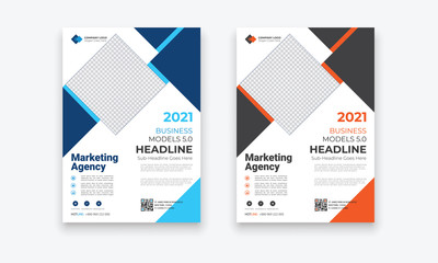 Template vector design for Brochure, Annual Report, Magazine, Poster, Corporate Presentation, Portfolio, Flyer, infographic, layout modern with blue color size A4, Front and back, Easy to use.