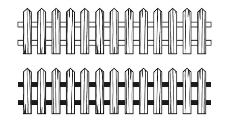 collection of wooden fence vector illustration, rustic fence isolated on white background