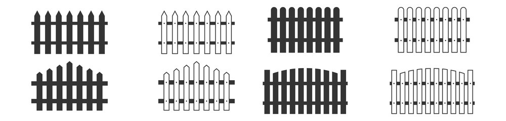 Fence icons set. wooden fence vector illustration, isolated on white background