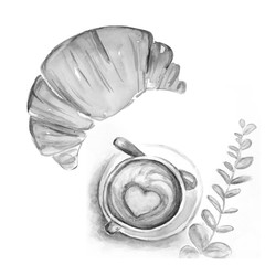 Aquarelle painting of croissant sketch art illustration