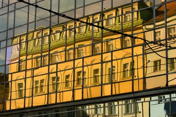 Reflection in the windows of a building