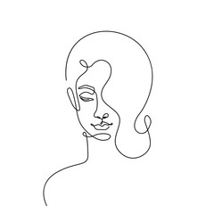 Modern fashion linear female face profile. Beautiful women in minimal line style for logo, emblem template. Vector illustration