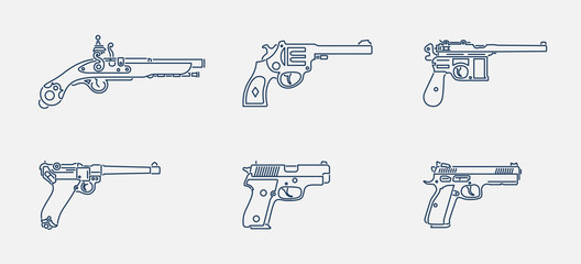 Pistol evolution outline vector icon set