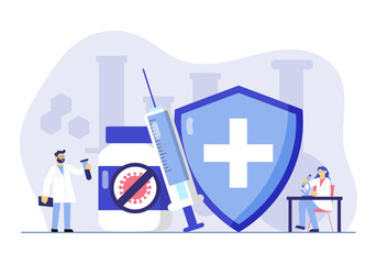 Corona Virus Vaccination Discovery Concept Flat Style Vector Design Illustration