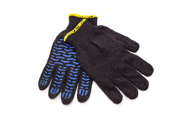 Work gloves for construction work, black on white background