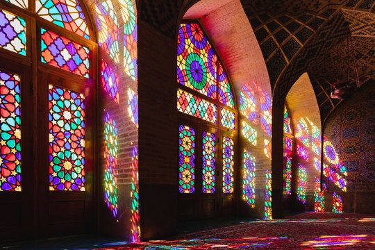 Colorful interior of the Pink Mosque