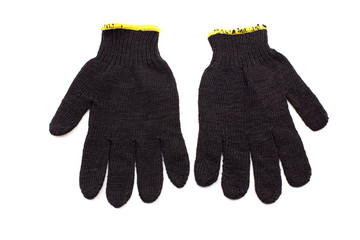 Work gloves for construction work, black on white background
