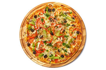 Pizza isolated on a white background. Top view