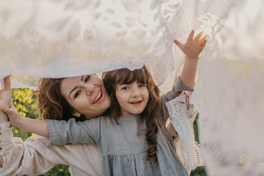 Mother and daughter having fun