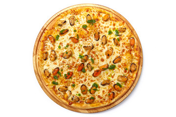 Pizza isolated on a white background. Top view