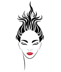 illustration of women shot hair style icon, logo women on white background, vector
