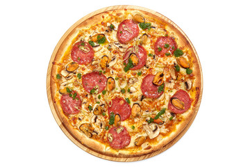 Pizza isolated on a white background. Top view