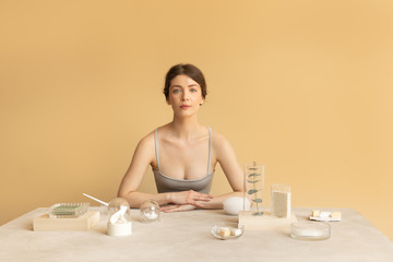 Portrait of Pretty Woman with Cosmetics