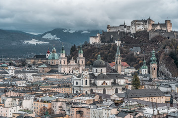 Naklejka premium City skyline of Salzburg old town skyline with view of Hohensalzburg Fortress
