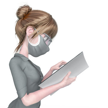 nurse cartoon is reading a book in white background