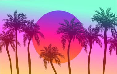 Naklejka na ściany i meble Tropical Background Palm Tree Sun Light Summer or Holiday Travel Design Toned Pastel Effect