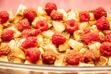 Raspberries, apples, sugar and cinnamon