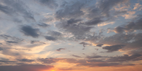 Dramatic sunset sky. Cloudy sky as a background.
