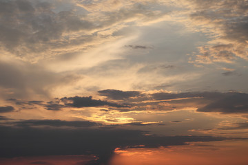 Dramatic sunset sky. Cloudy sky as a background.