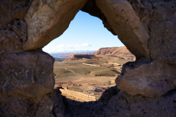 Framed panorama on the desert near Ourzazate, Morocco. Selective focus.