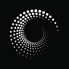 White vortex halftone dots. Spiral form. Geometric art. Trendy design element for frame, logo, tattoo, sign, symbol, web, prints, posters, template, pattern and abstract background
